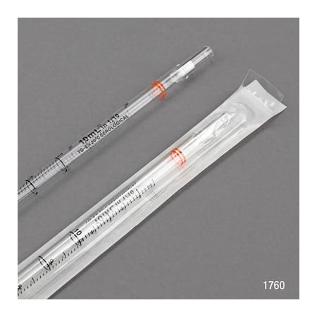 Globe Scientific Serological Pipette, 10mL, Polystyrene, Standard Tip, 345mm, Sterile, Orange Band, 250/Pack 1770